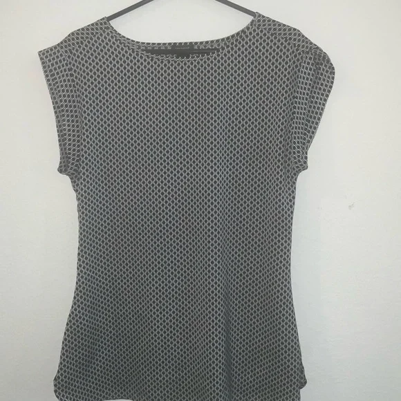 Ann Taylor Geometric Blouse Black White Stretch Work Office Top XS - Picture 2 of 6
